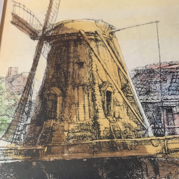 Beautiful framed artwork by REMBRANDT Van Rijn “The Windmill” watercolor etching - Picture 5 of 10